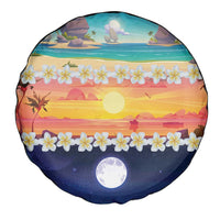 Hawaii Beach Landscape Time-Lapse Spare Tire Cover Tropical Plumeria Flowers - Polynesian Pride