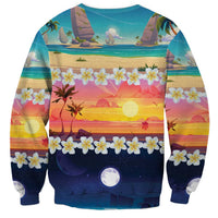 Hawaii Beach Landscape Time-Lapse Sweatshirt Tropical Plumeria Flowers - Polynesian Pride
