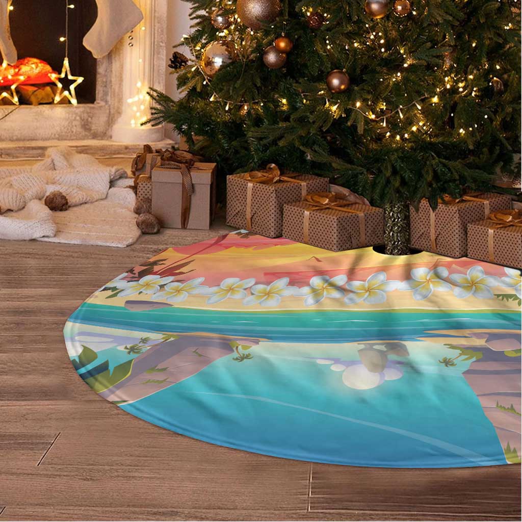 Hawaii Beach Landscape Time-Lapse Tree Skirt Tropical Plumeria Flowers - Polynesian Pride