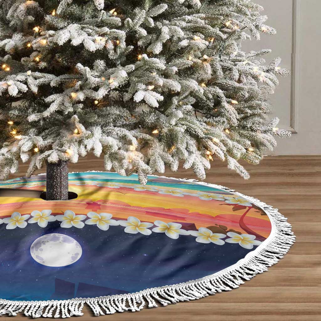 Hawaii Beach Landscape Time-Lapse Tree Skirt Tropical Plumeria Flowers - Polynesian Pride