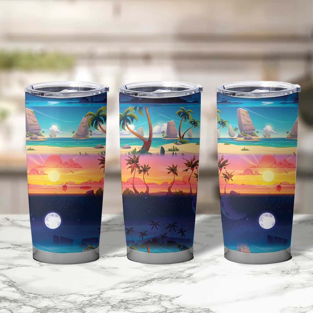 Hawaii Beach Landscape Time-Lapse Tumbler Cup Tropical Plumeria Flowers - Polynesian Pride