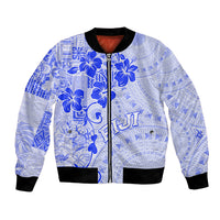 Fiji Masi With Hibiscus Tapa Tribal Bomber Jacket Blue Pastel LT01 Unisex Blue - Polynesian Pride