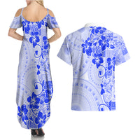 Fiji Masi With Hibiscus Tapa Tribal Couples Matching Summer Maxi Dress and Hawaiian Shirt Blue Pastel LT01 - Polynesian Pride