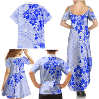 Fiji Masi With Hibiscus Tapa Tribal Family Matching Summer Maxi Dress and Hawaiian Shirt Blue Pastel LT01 - Polynesian Pride