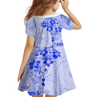 Fiji Masi With Hibiscus Tapa Tribal Kid Short Sleeve Dress Blue Pastel LT01 - Polynesian Pride
