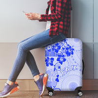 Fiji Masi With Hibiscus Tapa Tribal Luggage Cover Blue Pastel LT01 - Polynesian Pride