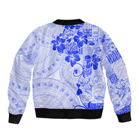 Fiji Masi With Hibiscus Tapa Tribal Sleeve Zip Bomber Jacket Blue Pastel LT01 - Polynesian Pride