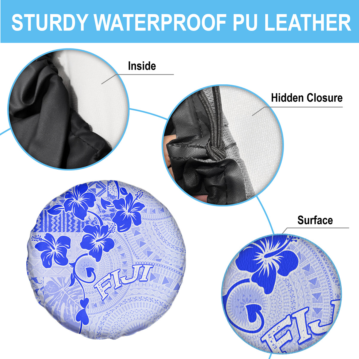 Fiji Masi With Hibiscus Tapa Tribal Spare Tire Cover Blue Pastel LT01 - Polynesian Pride