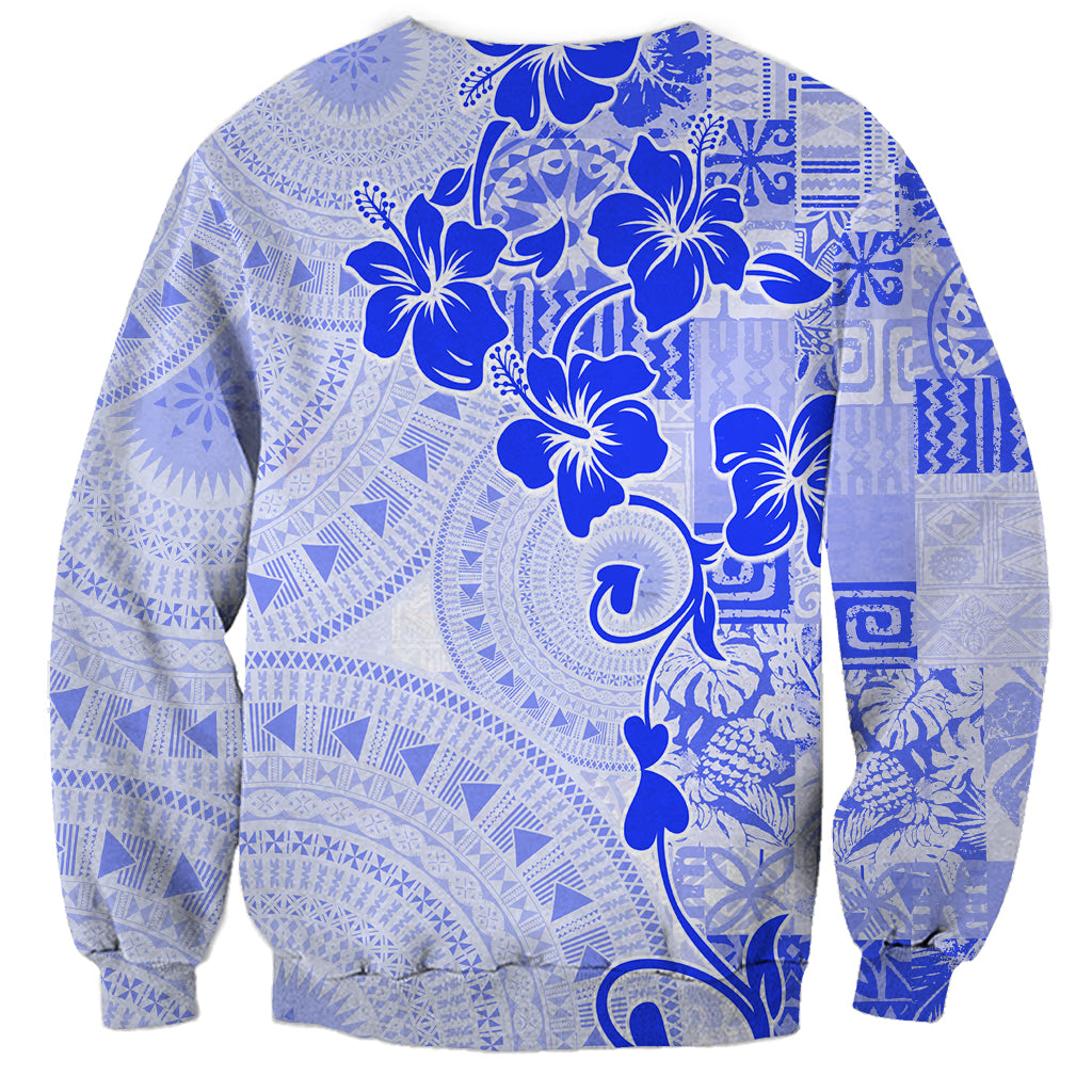 Fiji Masi With Hibiscus Tapa Tribal Sweatshirt Blue Pastel LT01 - Polynesian Pride