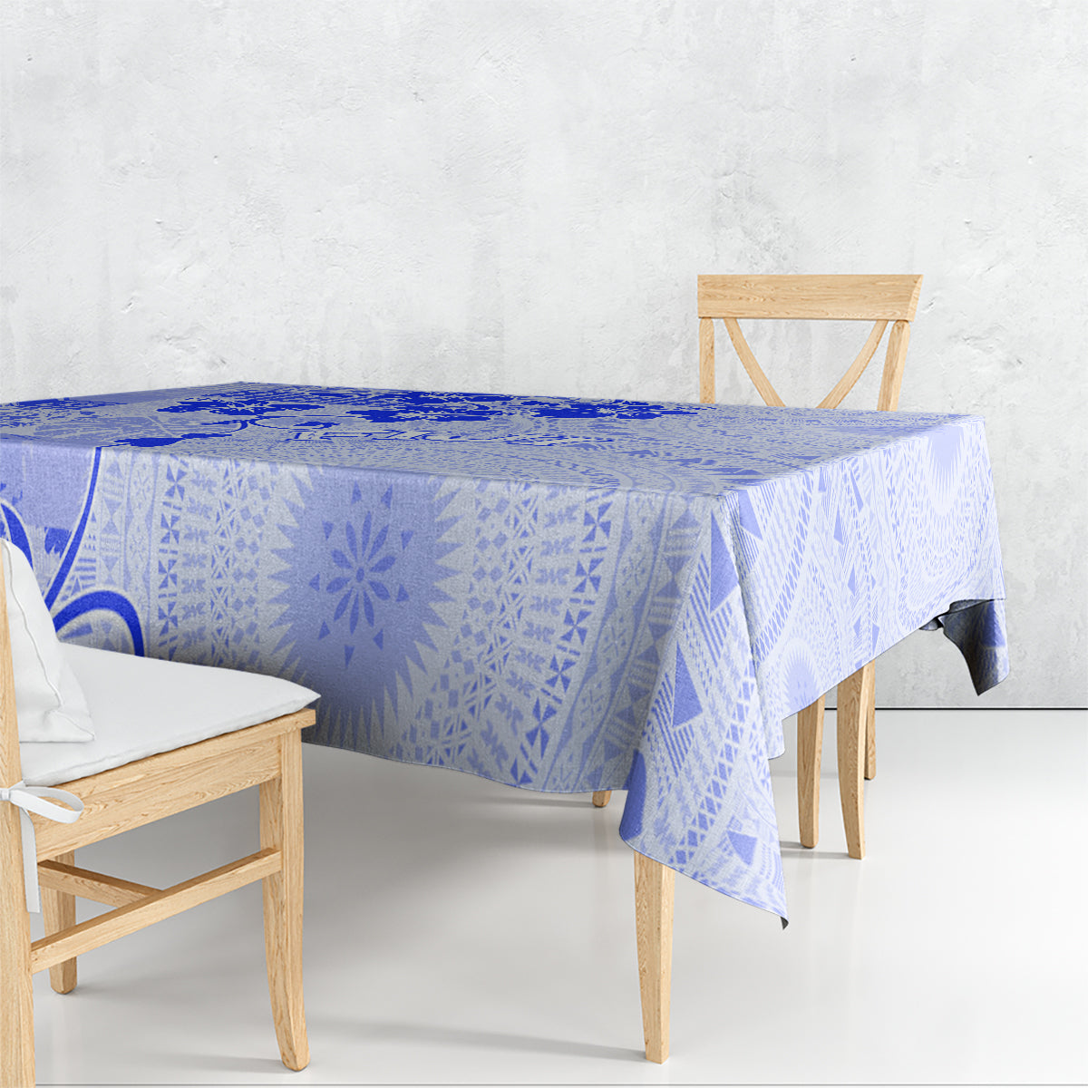 Fiji Masi With Hibiscus Tapa Tribal Tablecloth Blue Pastel LT01 - Polynesian Pride