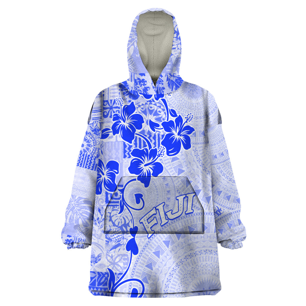 Fiji Masi With Hibiscus Tapa Tribal Wearable Blanket Hoodie Blue Pastel LT01 One Size Blue - Polynesian Pride