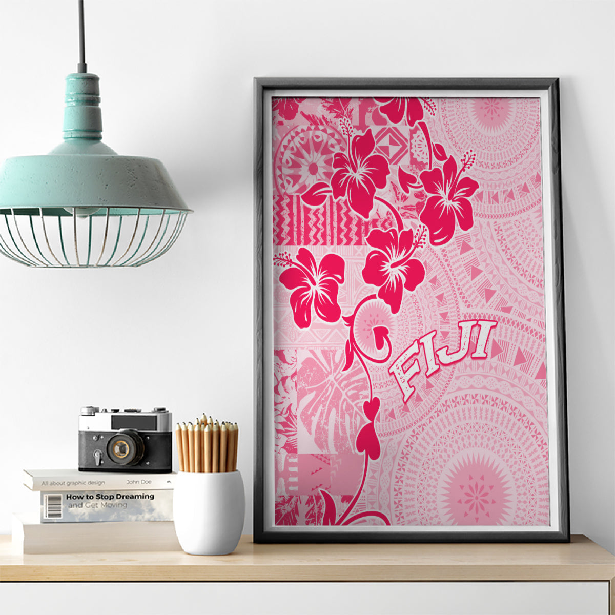 Fiji Masi With Hibiscus Tapa Tribal Canvas Wall Art Pink Pastel LT01 - Polynesian Pride