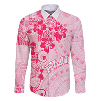Fiji Masi With Hibiscus Tapa Tribal Family Matching Short Sleeve Bodycon Dress and Hawaiian Shirt Pink Pastel LT01 Dad's Shirt - Long Sleeve Pink - Polynesian Pride