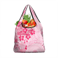 Fiji Masi With Hibiscus Tapa Tribal Grocery Bag Pink Pastel