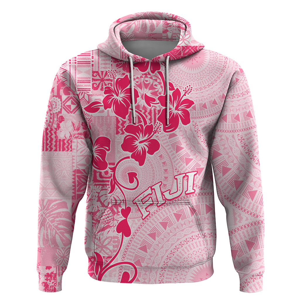 Fiji Masi With Hibiscus Tapa Tribal Hoodie Pink Pastel LT01 Pullover Hoodie Pink - Polynesian Pride