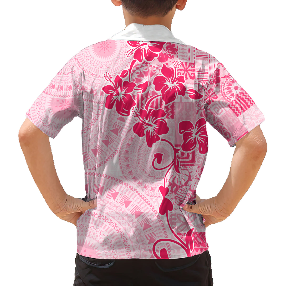Fiji Masi With Hibiscus Tapa Tribal Kid Hawaiian Shirt Pink Pastel LT01 - Polynesian Pride