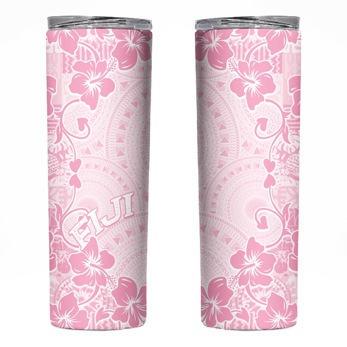 Fiji Masi With Hibiscus Tapa Tribal Skinny Tumbler Pink Pastel