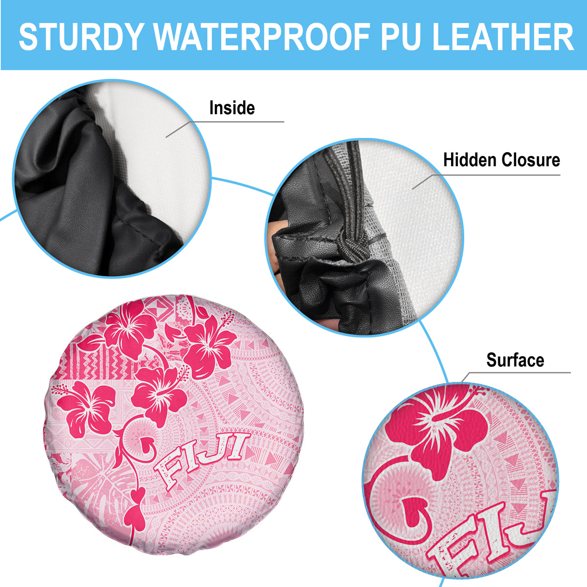 Fiji Masi With Hibiscus Tapa Tribal Spare Tire Cover Pink Pastel LT01 - Polynesian Pride