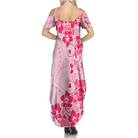 Fiji Masi With Hibiscus Tapa Tribal Summer Maxi Dress Pink Pastel LT01 - Polynesian Pride