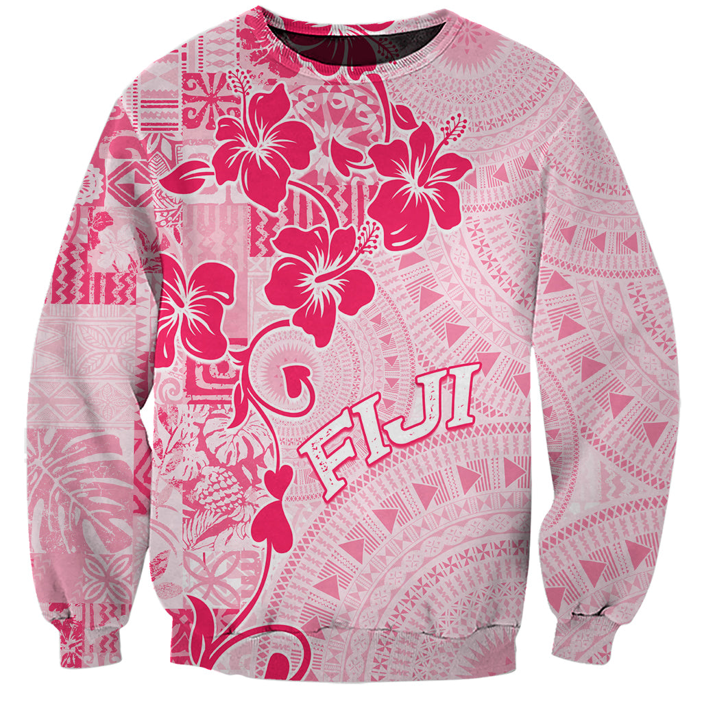 Fiji Masi With Hibiscus Tapa Tribal Sweatshirt Pink Pastel LT01 Unisex Pink - Polynesian Pride