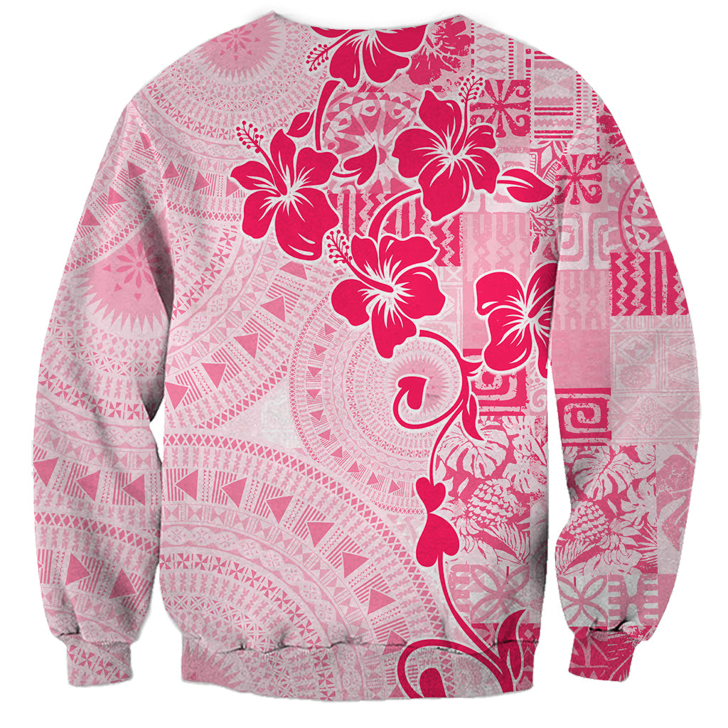 Fiji Masi With Hibiscus Tapa Tribal Sweatshirt Pink Pastel LT01 - Polynesian Pride