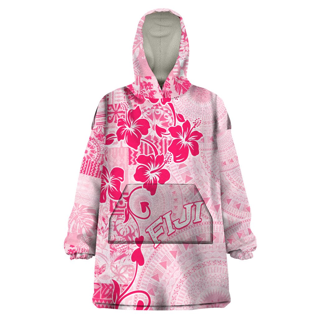 Fiji Masi With Hibiscus Tapa Tribal Wearable Blanket Hoodie Pink Pastel LT01 One Size Pink - Polynesian Pride