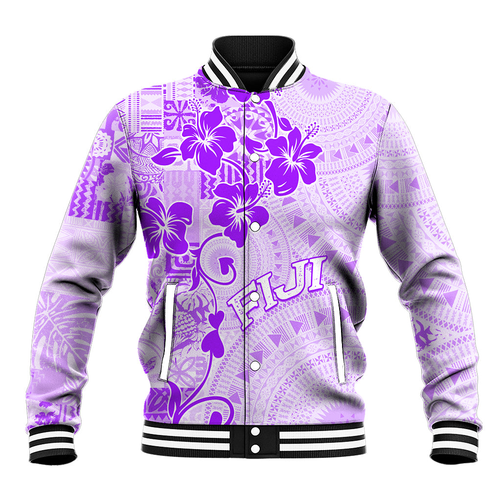 Fiji Masi With Hibiscus Tapa Tribal Baseball Jacket Purple Pastel LT01 Unisex Purple - Polynesian Pride