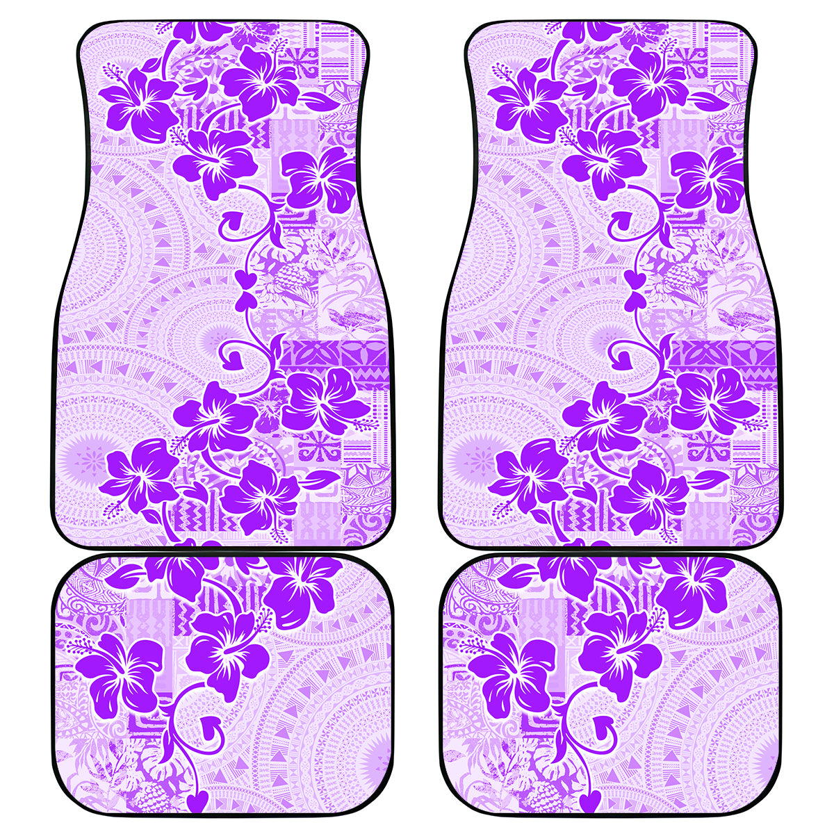 Fiji Masi With Hibiscus Tapa Tribal Car Mats Purple Pastel LT01 Purple - Polynesian Pride