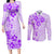 Fiji Masi With Hibiscus Tapa Tribal Couples Matching Long Sleeve Bodycon Dress and Long Sleeve Button Shirt Purple Pastel LT01 Purple - Polynesian Pride