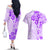 Fiji Masi With Hibiscus Tapa Tribal Couples Matching Off The Shoulder Long Sleeve Dress and Hawaiian Shirt Purple Pastel LT01 - Polynesian Pride