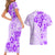 Fiji Masi With Hibiscus Tapa Tribal Couples Matching Short Sleeve Bodycon Dress and Hawaiian Shirt Purple Pastel LT01 - Polynesian Pride