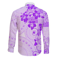 Fiji Masi With Hibiscus Tapa Tribal Family Matching Off Shoulder Short Dress and Hawaiian Shirt Purple Pastel LT01 - Polynesian Pride