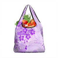 Fiji Masi With Hibiscus Tapa Tribal Grocery Bag Purple Pastel