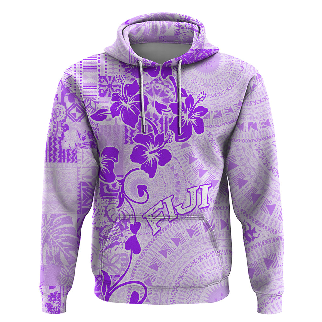 Fiji Masi With Hibiscus Tapa Tribal Hoodie Purple Pastel LT01 Pullover Hoodie Purple - Polynesian Pride