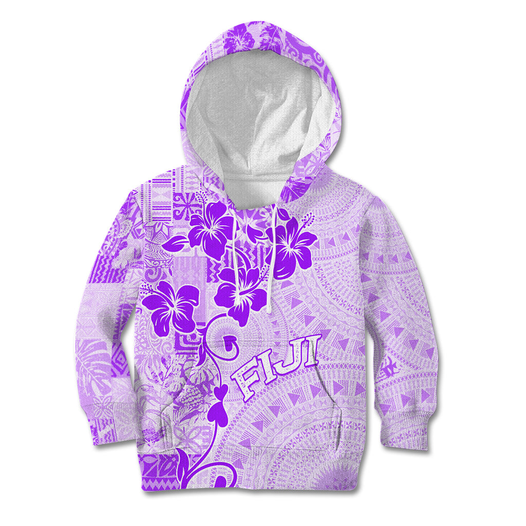 Fiji Masi With Hibiscus Tapa Tribal Kid Hoodie Purple Pastel LT01 Purple - Polynesian Pride