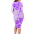 Fiji Masi With Hibiscus Tapa Tribal Long Sleeve Bodycon Dress Purple Pastel LT01 - Polynesian Pride