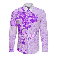 Fiji Masi With Hibiscus Tapa Tribal Long Sleeve Button Shirt Purple Pastel LT01 Unisex Purple - Polynesian Pride