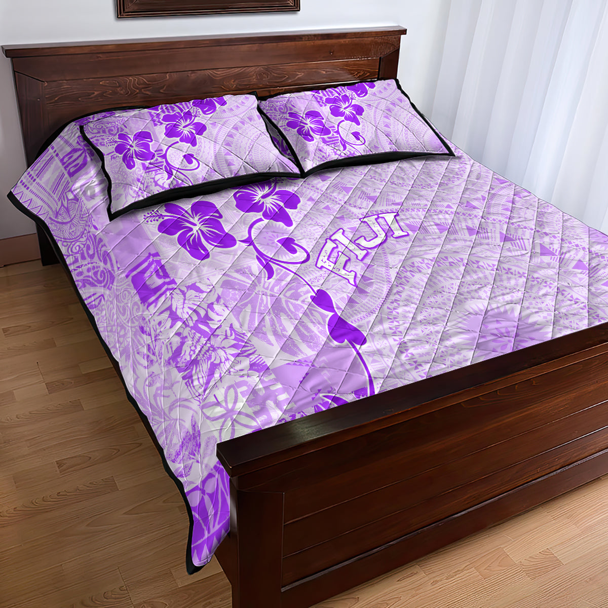 Fiji Masi With Hibiscus Tapa Tribal Quilt Bed Set Purple Pastel LT01 - Polynesian Pride