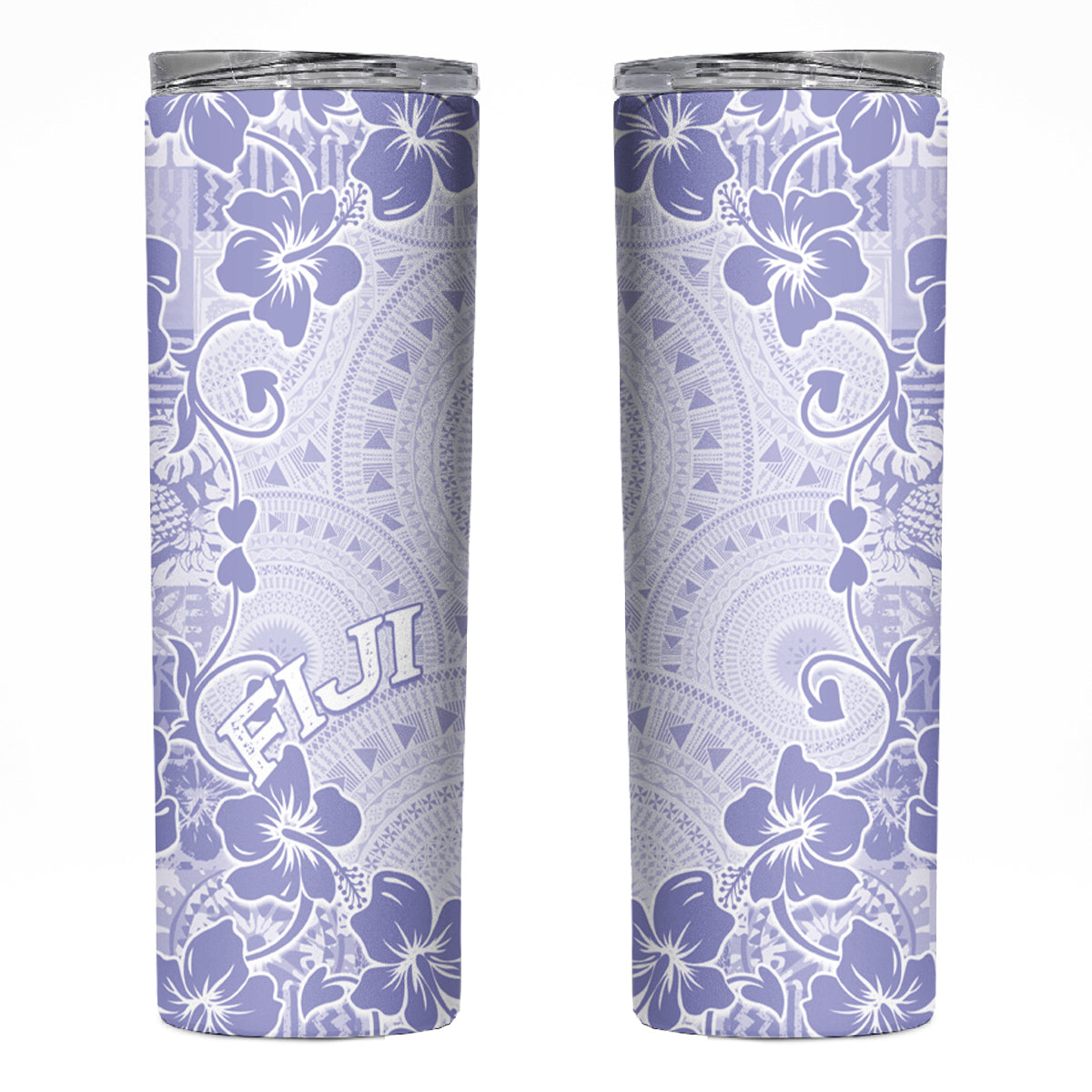 Fiji Masi With Hibiscus Tapa Tribal Skinny Tumbler Purple Pastel