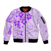 Fiji Masi With Hibiscus Tapa Tribal Sleeve Zip Bomber Jacket Purple Pastel LT01 Unisex Purple - Polynesian Pride