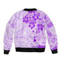 Fiji Masi With Hibiscus Tapa Tribal Sleeve Zip Bomber Jacket Purple Pastel LT01 - Polynesian Pride