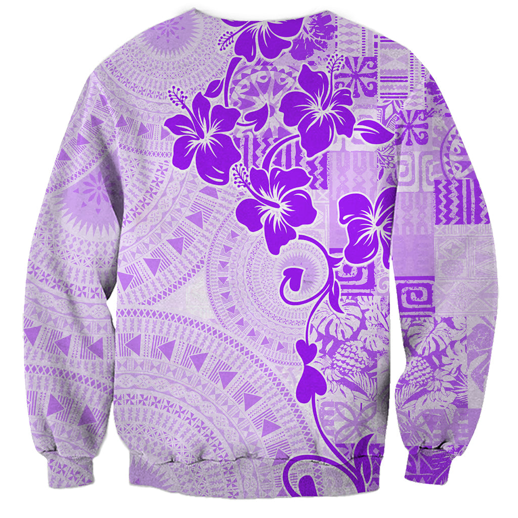 Fiji Masi With Hibiscus Tapa Tribal Sweatshirt Purple Pastel LT01 - Polynesian Pride