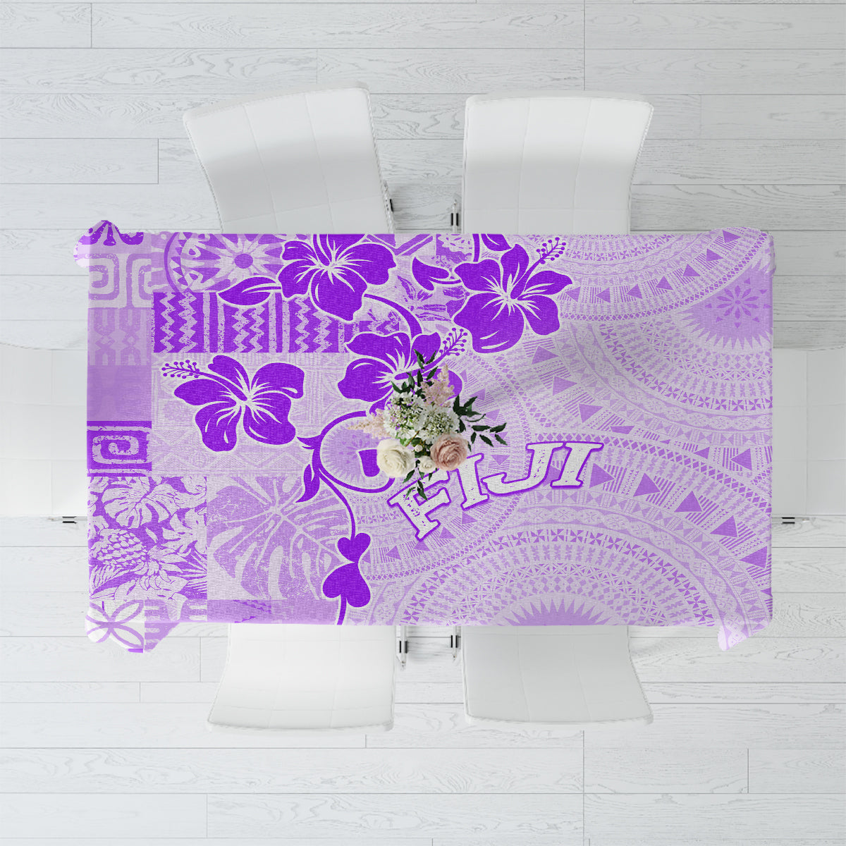 Fiji Masi With Hibiscus Tapa Tribal Tablecloth Purple Pastel LT01 Purple - Polynesian Pride