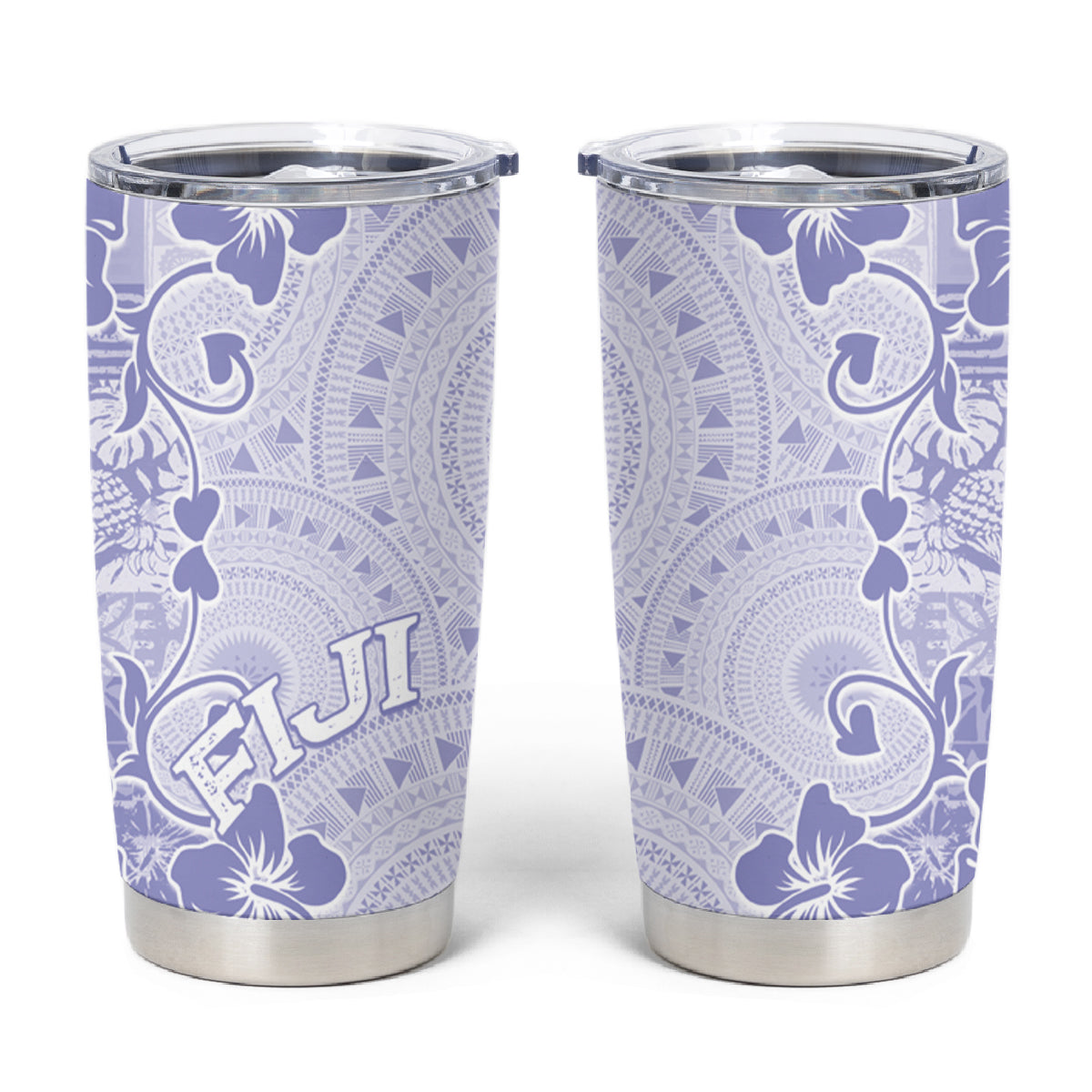 Fiji Masi With Hibiscus Tapa Tribal Tumbler Cup Purple Pastel