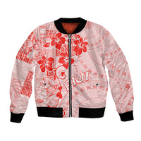 Fiji Masi With Hibiscus Tapa Tribal Bomber Jacket Red Pastel LT01 Unisex Red - Polynesian Pride