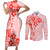 Fiji Masi With Hibiscus Tapa Tribal Couples Matching Short Sleeve Bodycon Dress and Long Sleeve Button Shirt Red Pastel LT01 Red - Polynesian Pride