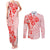 Fiji Masi With Hibiscus Tapa Tribal Couples Matching Tank Maxi Dress and Long Sleeve Button Shirt Red Pastel LT01 Red - Polynesian Pride