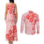 Fiji Masi With Hibiscus Tapa Tribal Couples Matching Tank Maxi Dress and Long Sleeve Button Shirt Red Pastel LT01 - Polynesian Pride