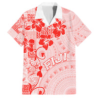 Fiji Masi With Hibiscus Tapa Tribal Family Matching Puletasi Dress and Hawaiian Shirt Red Pastel LT01 Dad's Shirt - Short Sleeve Red - Polynesian Pride