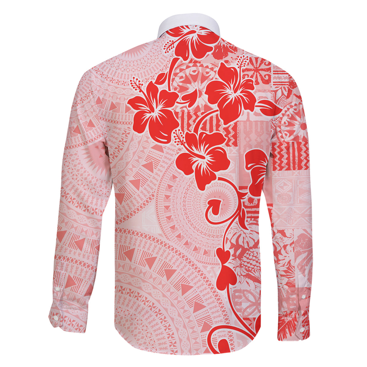 Fiji Masi With Hibiscus Tapa Tribal Family Matching Tank Maxi Dress and Hawaiian Shirt Red Pastel LT01 - Polynesian Pride